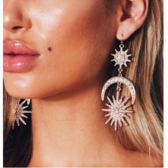 Jewelry - Crystal Sun and Moon Starburst Celestial Earrings